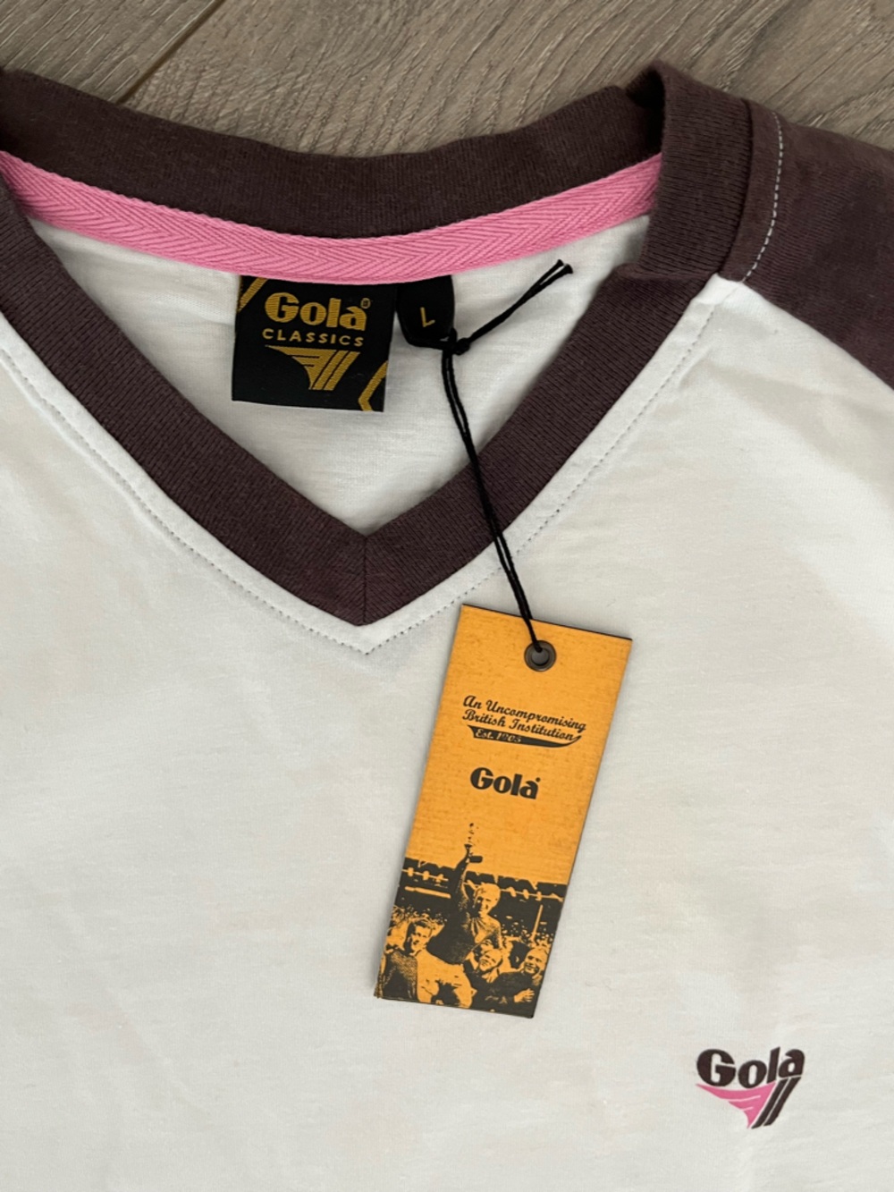 NWT Gola White With Brown and Pink Accent Longsleeve Baseball T-shirt Size Large - Picture 3 of 7